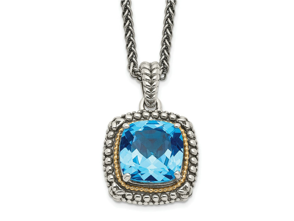 FJC Finejewelers Sterling Silver with 14kt Accent Antiqued Swiss Blue Topaz Necklace 18 Inches x 17 mm