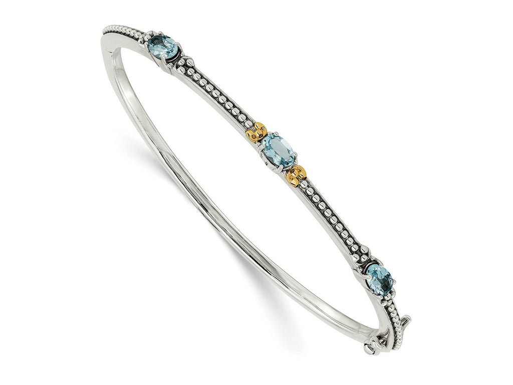 FJC Finejewelers Sterling Silver with 14kt Accent Antiqued Sky Blue Topaz 3 Stone Bangle 7.25 Inches x 3 mm