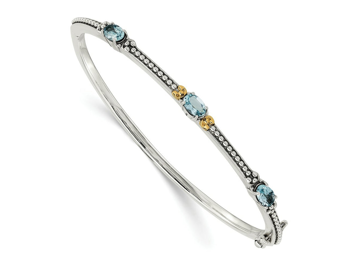 FJC Finejewelers Sterling Silver with 14kt Accent Antiqued Sky Blue Topaz 3 Stone Bangle 7.25 Inches x 3 mm