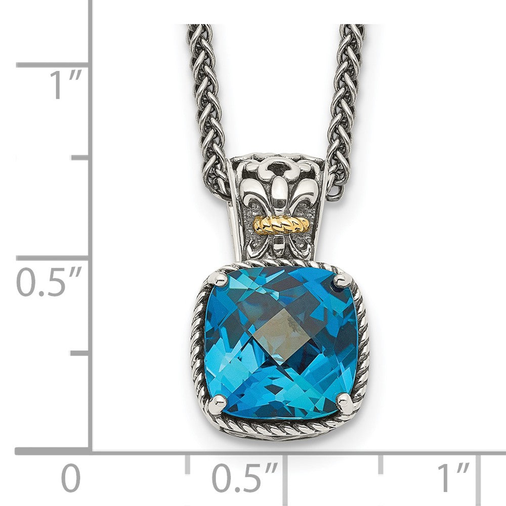 FJC Finejewelers Sterling Silver with 14kt Accent Antiqued with London Blue Topaz Necklace 18 inch