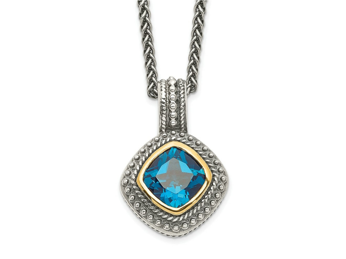 FJC Finejewelers Sterling Silver with 14kt Accent Necklace with Pendant Antiqued with Blue Topaz
