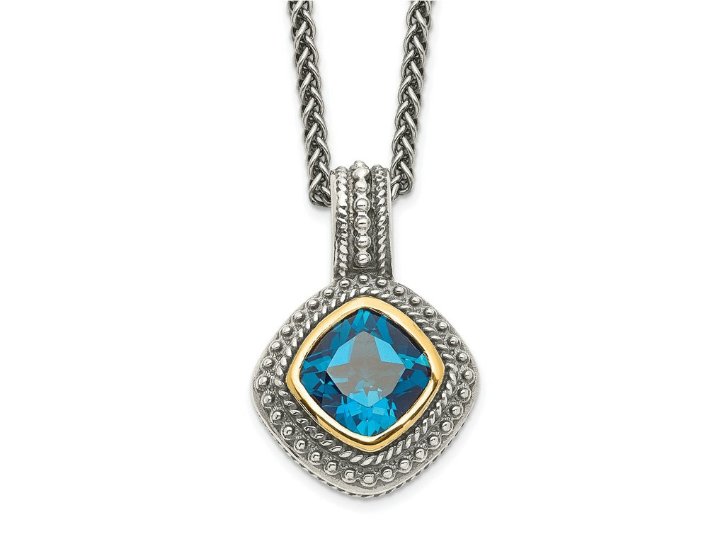 FJC Finejewelers Sterling Silver with 14kt Accent Necklace with Pendant Antiqued with Blue Topaz