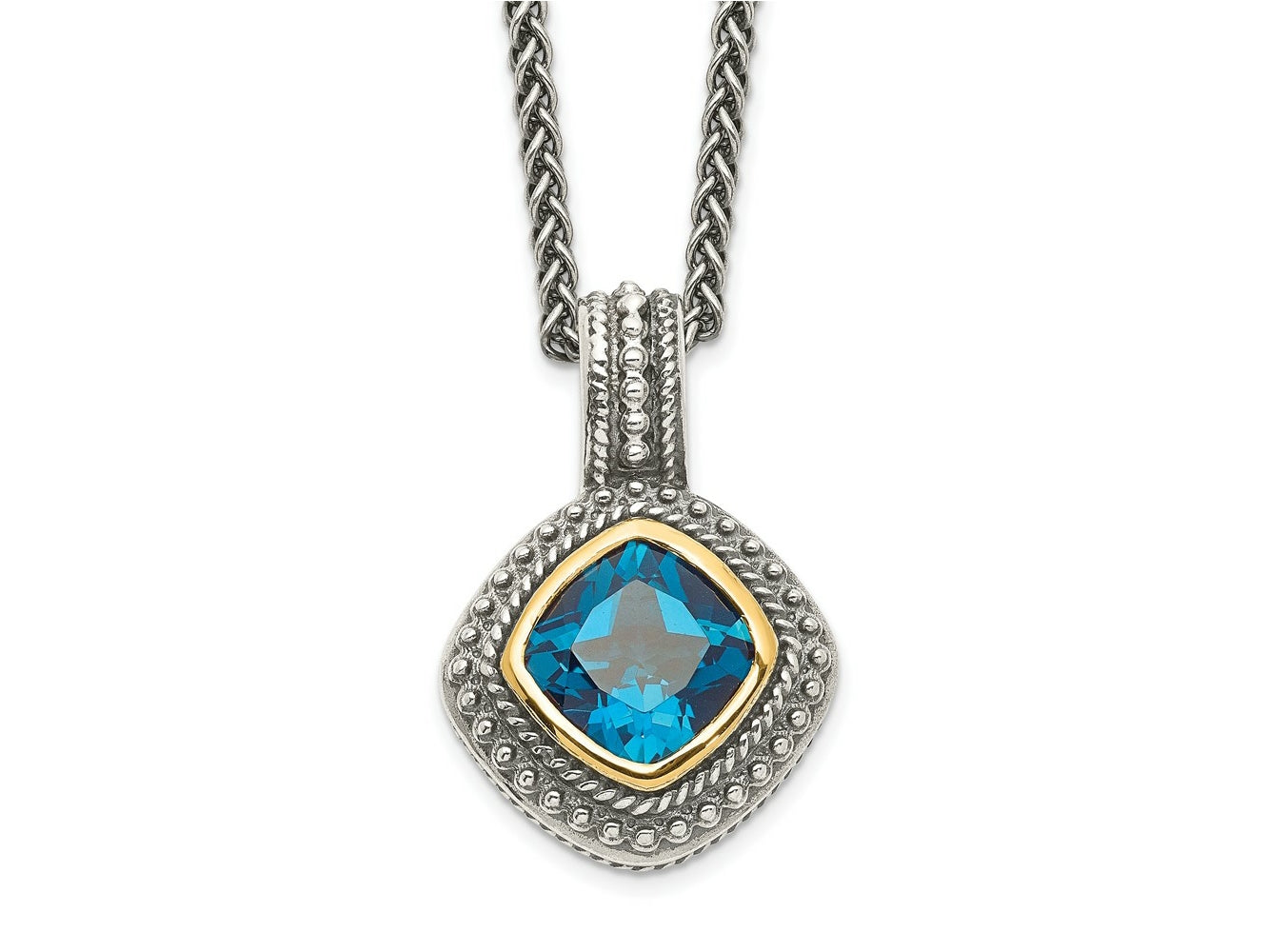FJC Finejewelers Sterling Silver with 14kt Accent Necklace with Pendant Antiqued with Blue Topaz