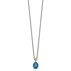 FJC Finejewelers Sterling Silver with 14kt Accent Antiqued with London Blue Topaz Oval Necklace 18