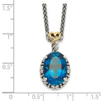 FJC Finejewelers Sterling Silver with 14kt Accent Antiqued with London Blue Topaz Oval Necklace 18