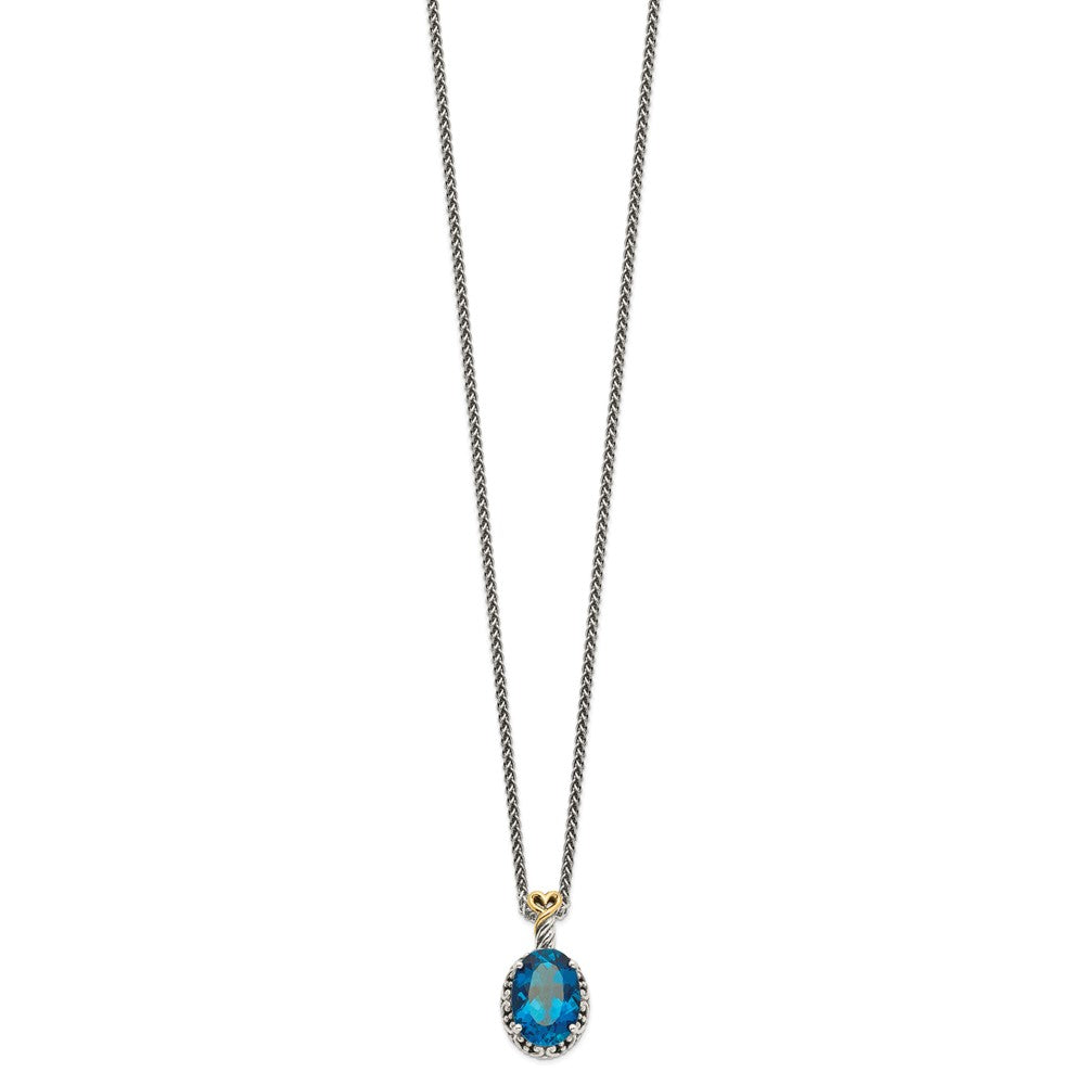 FJC Finejewelers Sterling Silver with 14kt Accent Antiqued with London Blue Topaz Oval Necklace 18