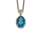 FJC Finejewelers Sterling Silver with 14kt Accent Antiqued with London Blue Topaz Oval Necklace 18