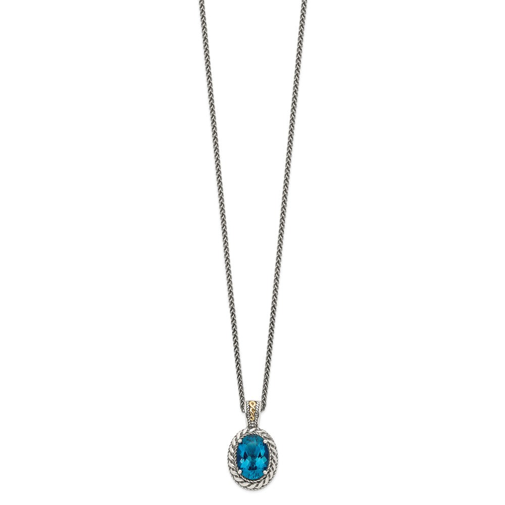 FJC Finejewelers Sterling Silver with 14kt Accent Antiqued with London Blue Topaz Hinged Bail Necklace