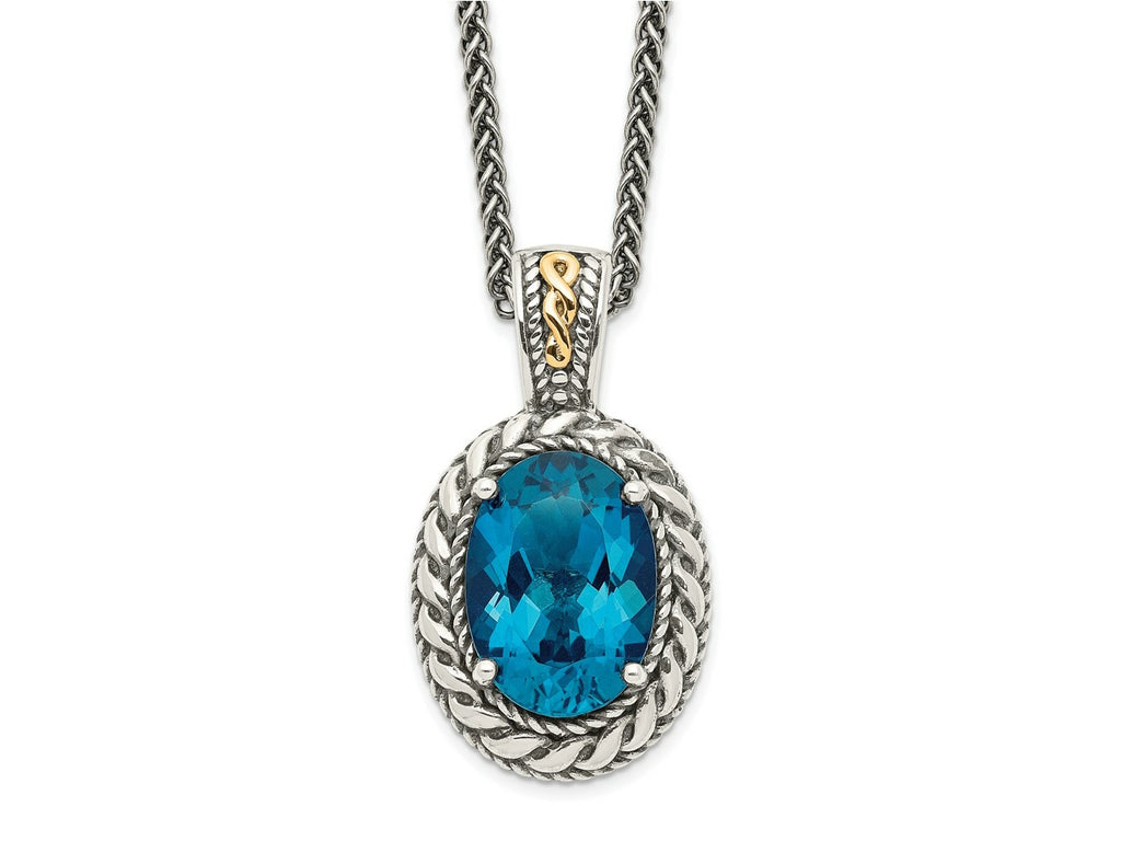 FJC Finejewelers Sterling Silver with 14kt Accent Antiqued with London Blue Topaz Hinged Bail Necklace