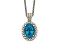 FJC Finejewelers Sterling Silver with 14kt Accent Antiqued with London Blue Topaz Hinged Bail Necklace