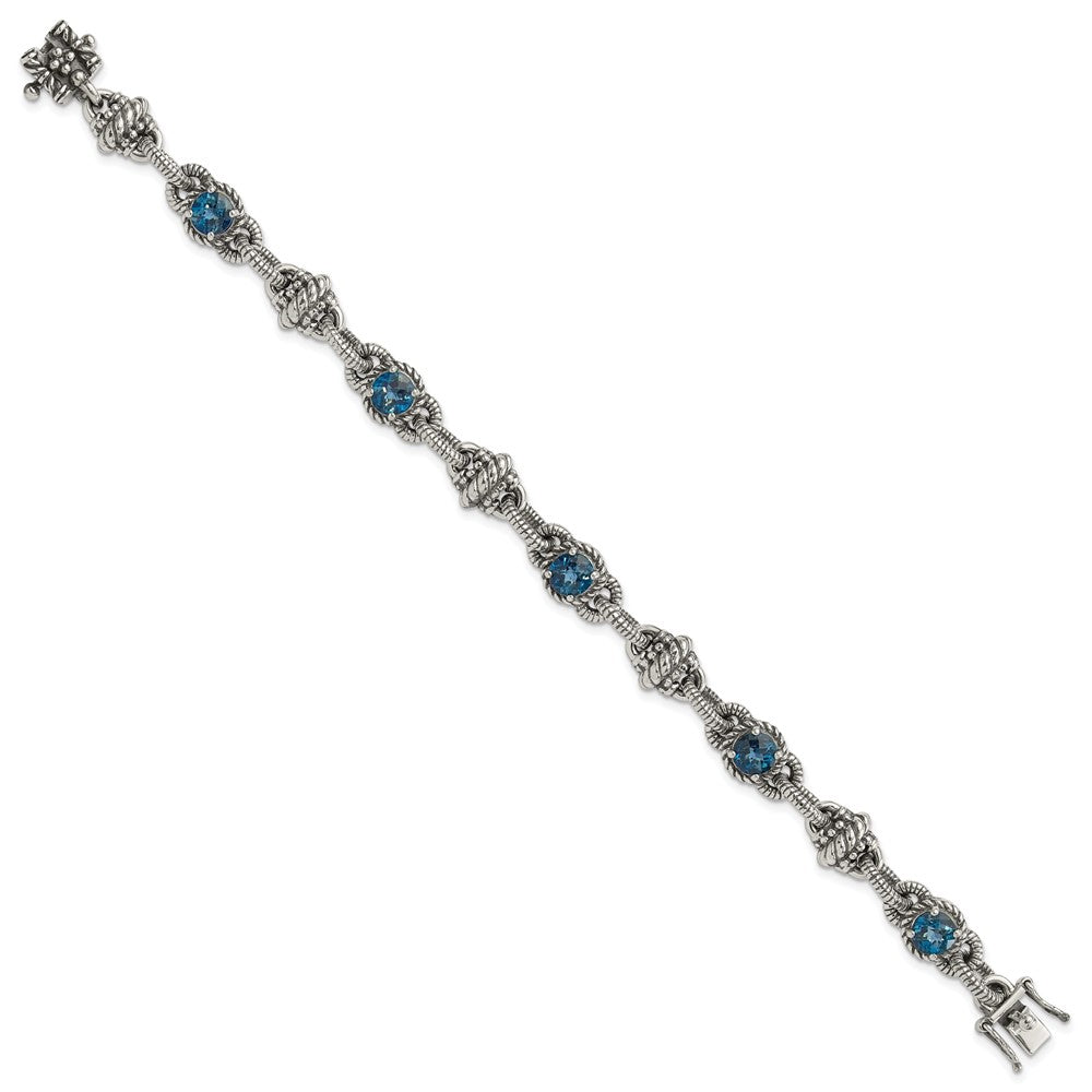 FJC Finejewelers 925 Sterling Silver Antiqued London Blue Topaz Bracelet 7.75 Inches x 10 mm