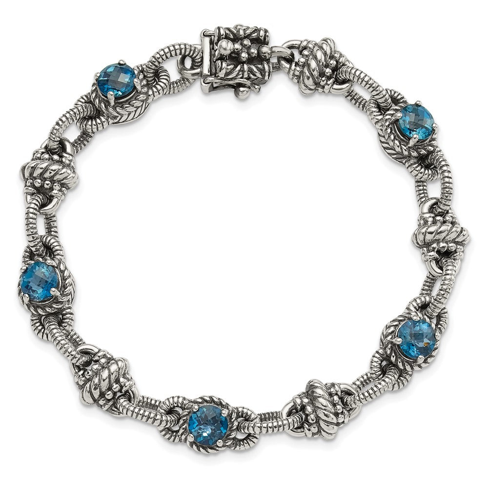 FJC Finejewelers 925 Sterling Silver Antiqued London Blue Topaz Bracelet 7.75 Inches x 10 mm