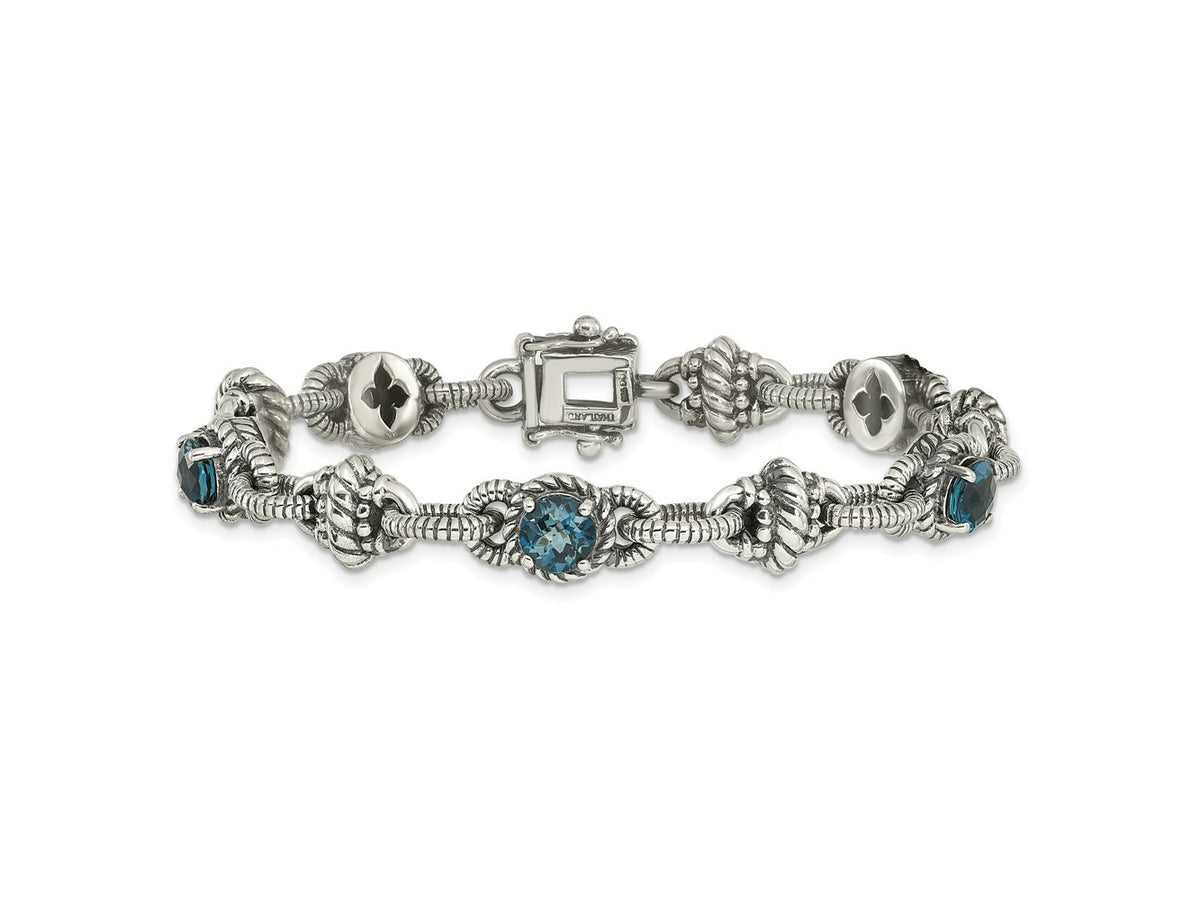 FJC Finejewelers 925 Sterling Silver Antiqued London Blue Topaz Bracelet 7.75 Inches x 10 mm