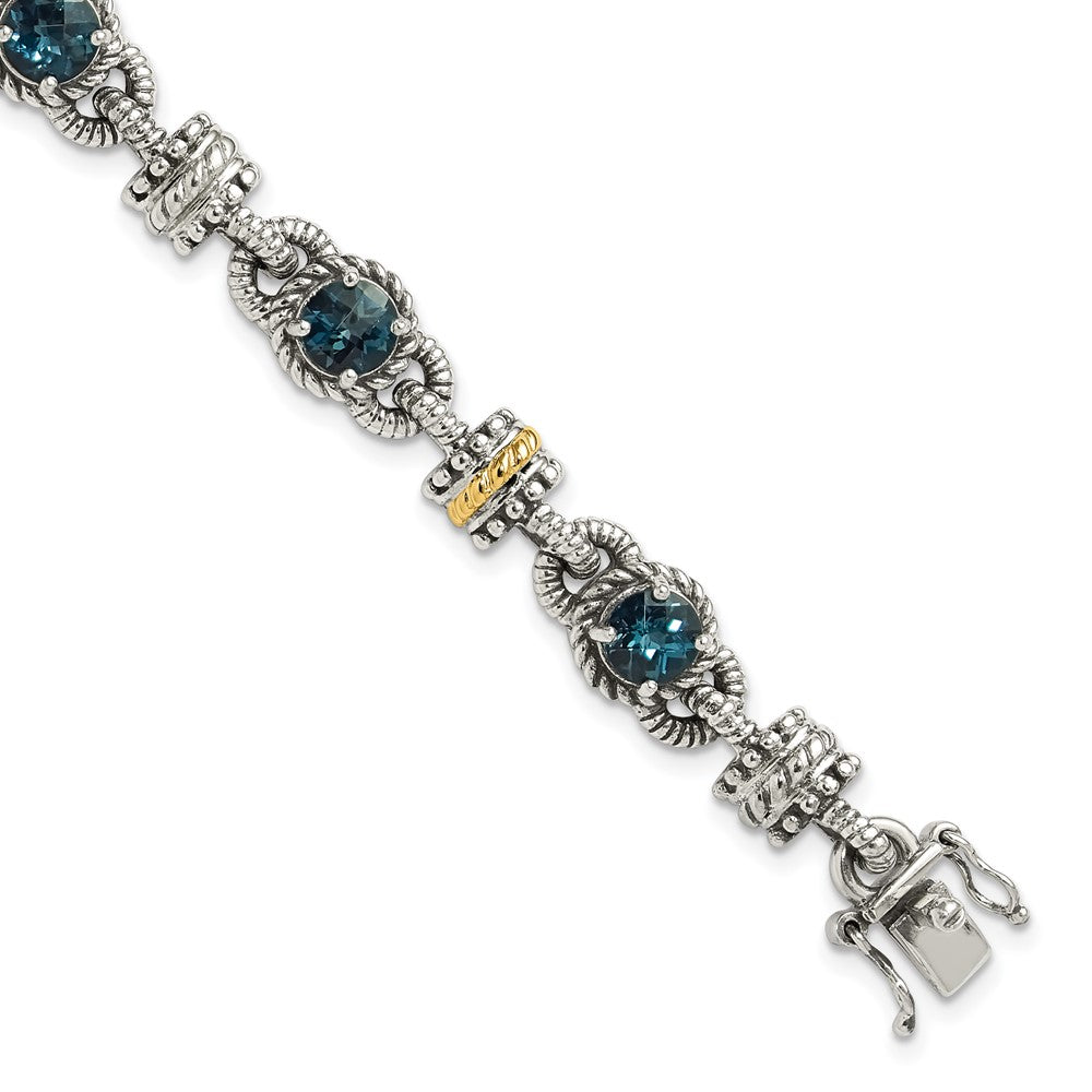 FJC Finejewelers 14k/Silver Two-Tone Antiqued with London Blue Topaz Bracelet 7.5 Inches x 10 mm
