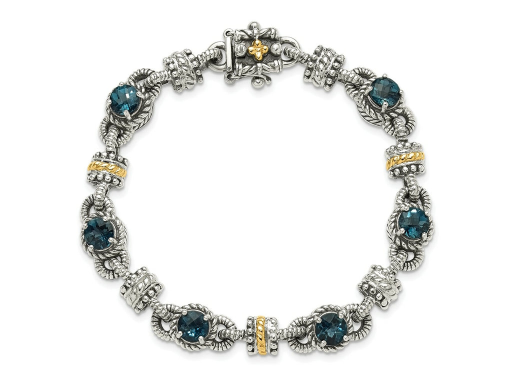 FJC Finejewelers 14k/Silver Two-Tone Antiqued with London Blue Topaz Bracelet 7.5 Inches x 10 mm