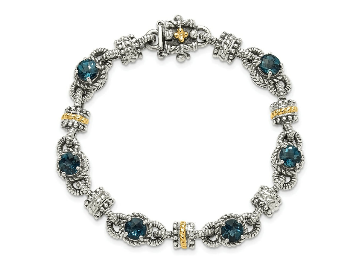 FJC Finejewelers 14k/Silver Two-Tone Antiqued with London Blue Topaz Bracelet 7.5 Inches x 10 mm