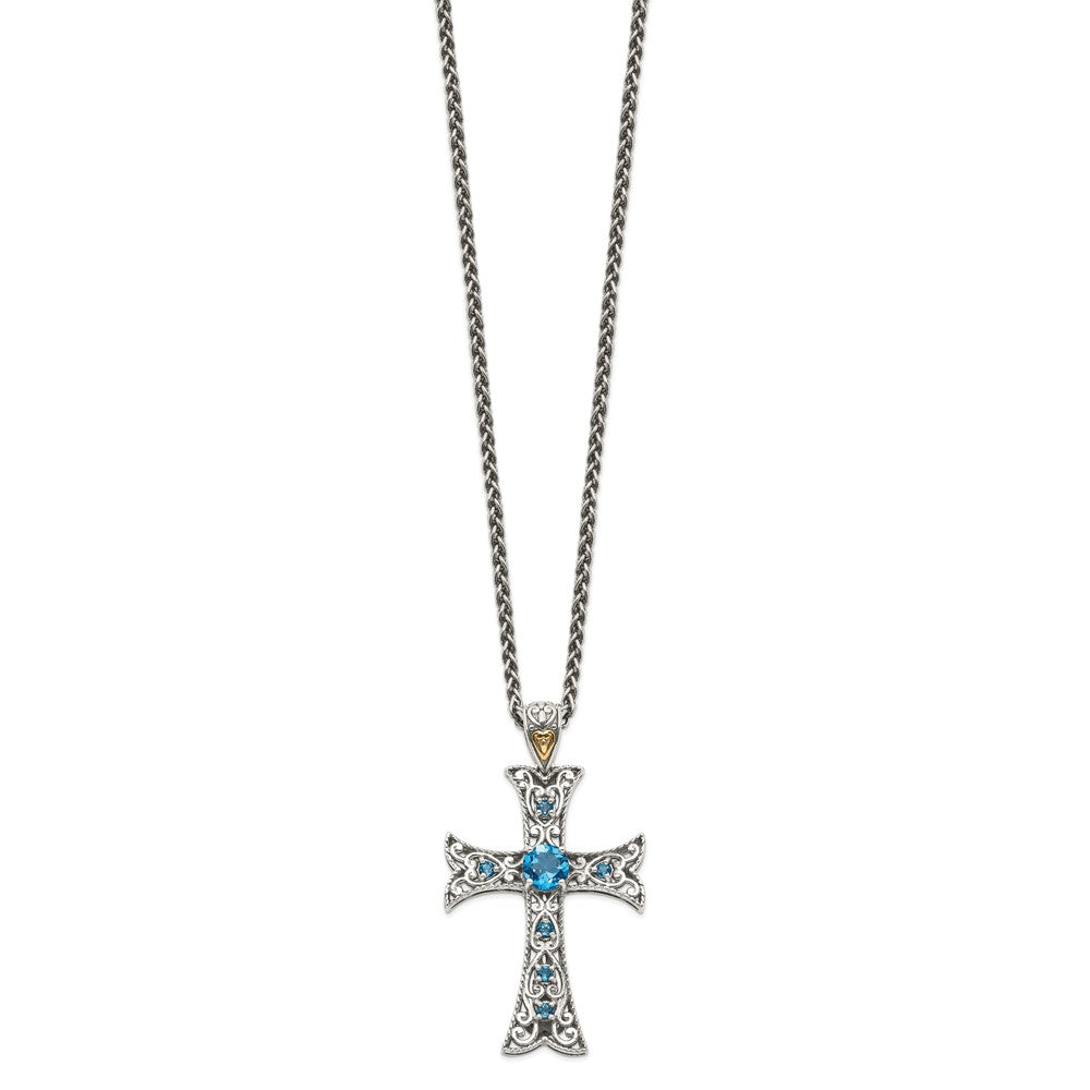 FJC Finejewelers 14k/Silver Two-Tone with London Blue Topaz Cross Necklace