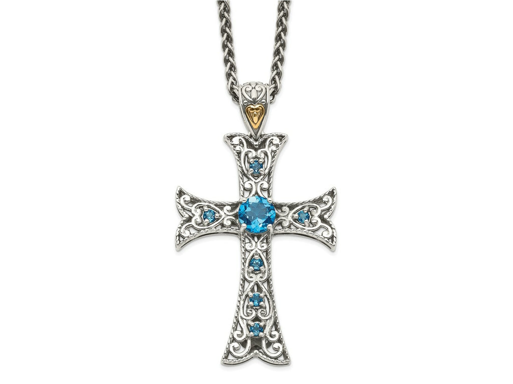 FJC Finejewelers 14k/Silver Two-Tone with London Blue Topaz Cross Necklace