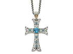 FJC Finejewelers 14k/Silver Two-Tone with London Blue Topaz Cross Necklace