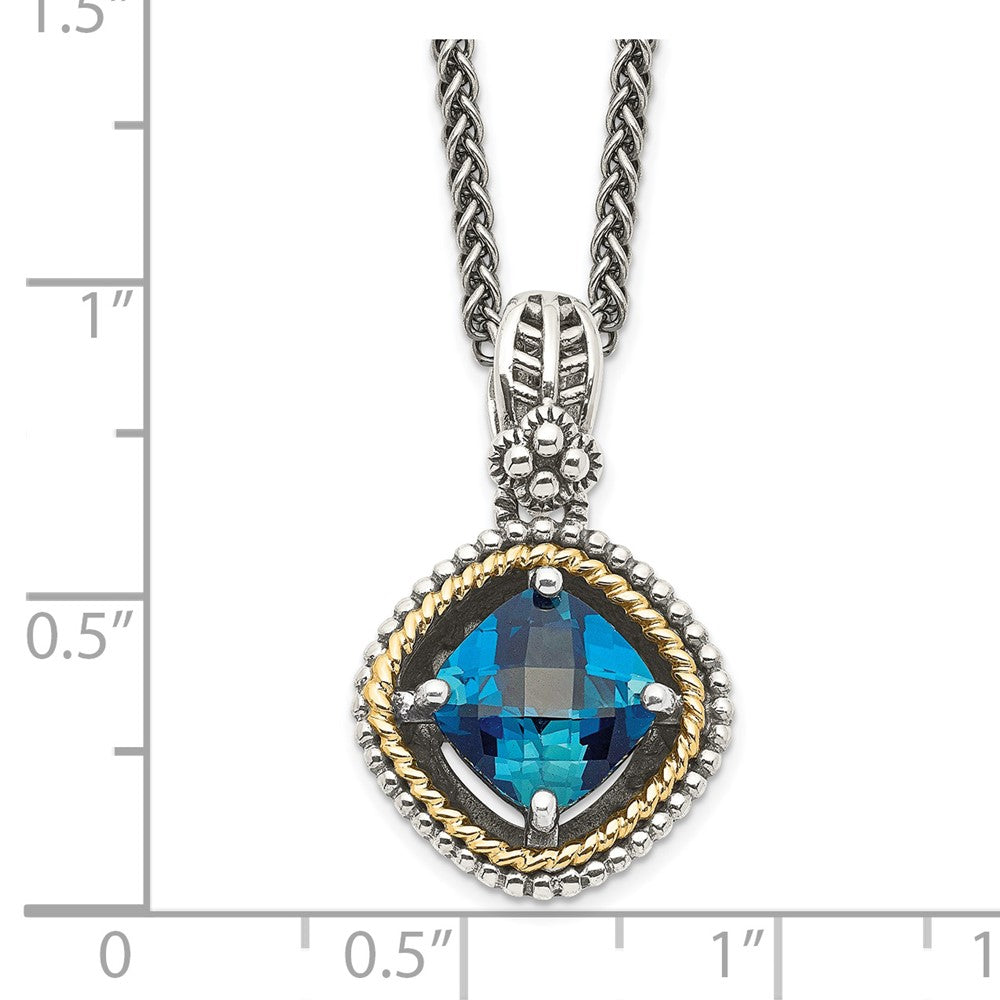 FJC Finejewelers Sterling Silver with 14kt Accent London Blue Topaz Necklace Pendant Antiqued