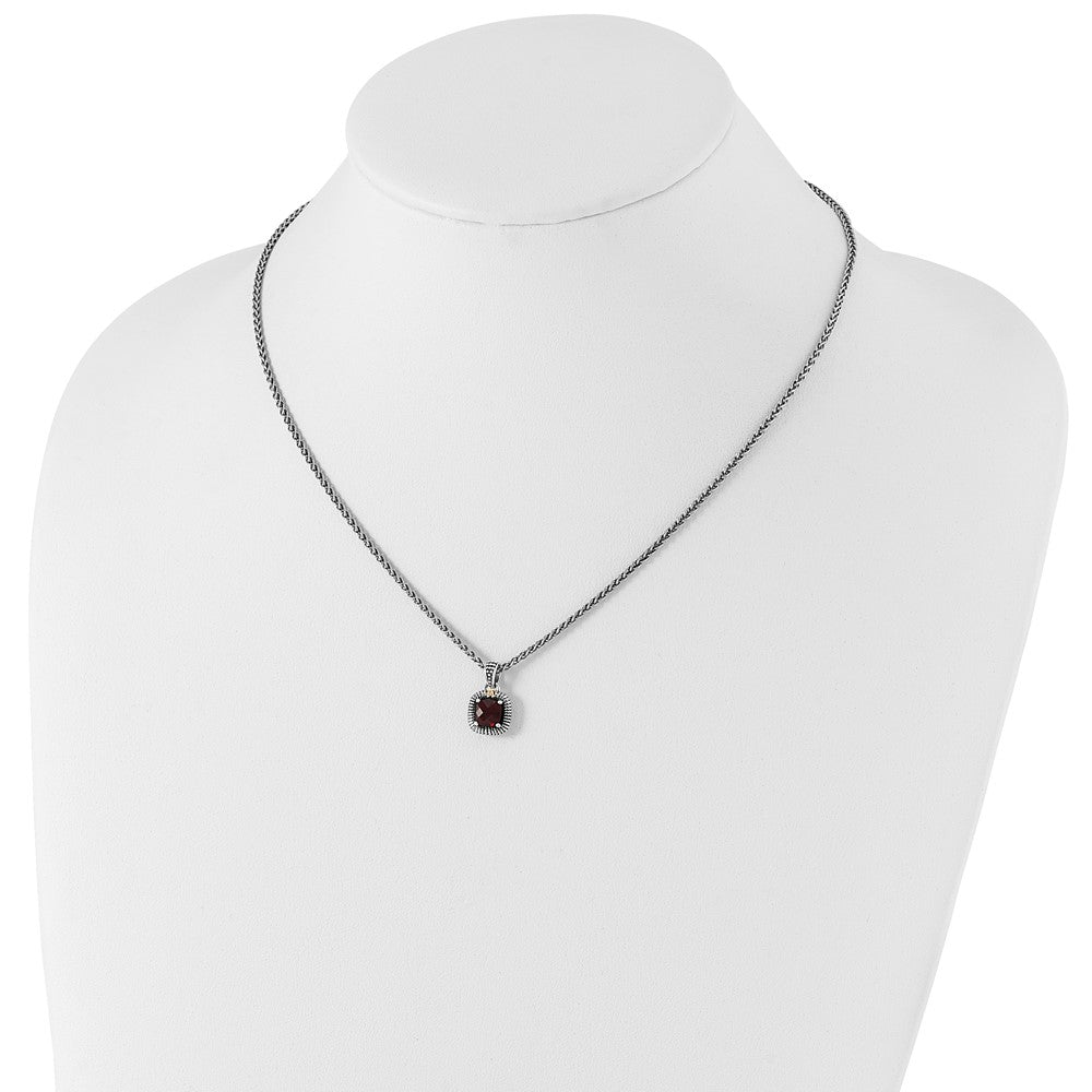 FJC Finejewelers Sterling Silver with 14kt Accent Necklace with Pendant Antiqued with Garnet