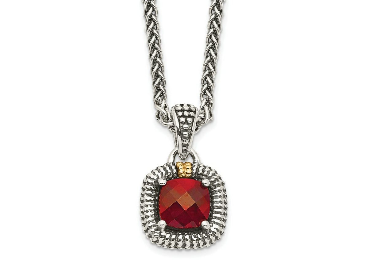 FJC Finejewelers Sterling Silver with 14kt Accent Necklace with Pendant Antiqued with Garnet