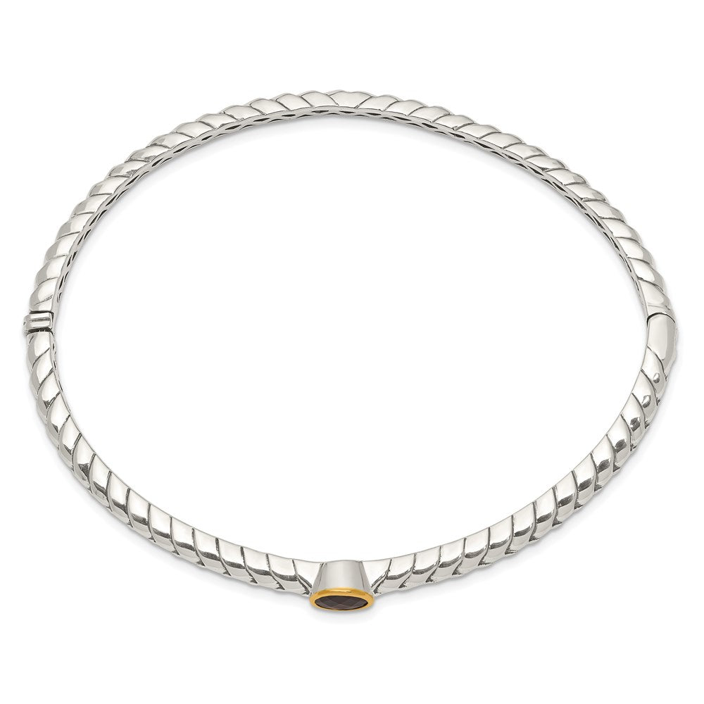 FJC Finejewelers Sterling Silver with 14kt Accent Antiqued with Garnet Bangle Bracelet 6 mm