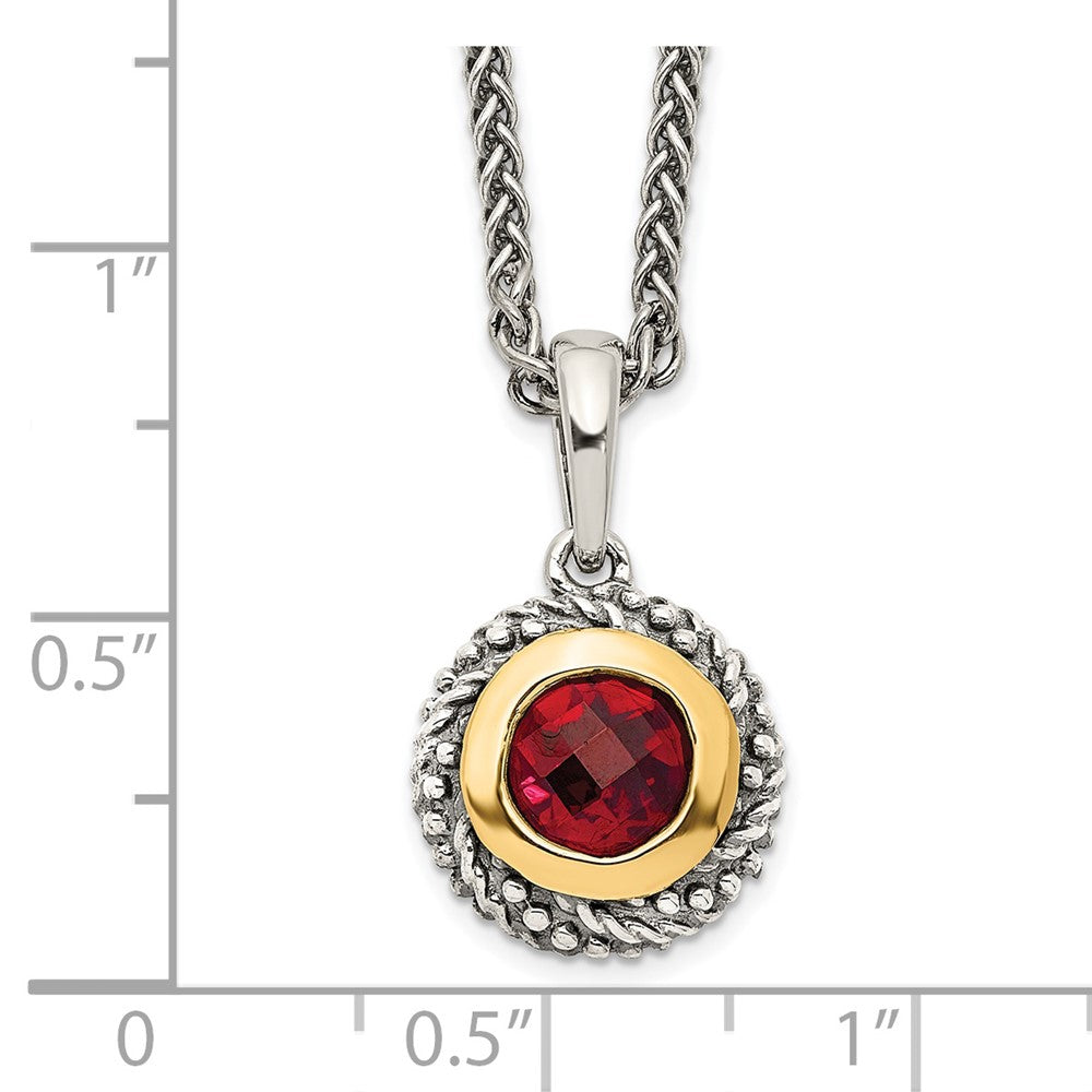 FJC Finejewelers Sterling Silver with 14kt Accent Necklace with Pendant Antiqued with Garnet