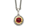 FJC Finejewelers Sterling Silver with 14kt Accent Necklace with Pendant Antiqued with Garnet