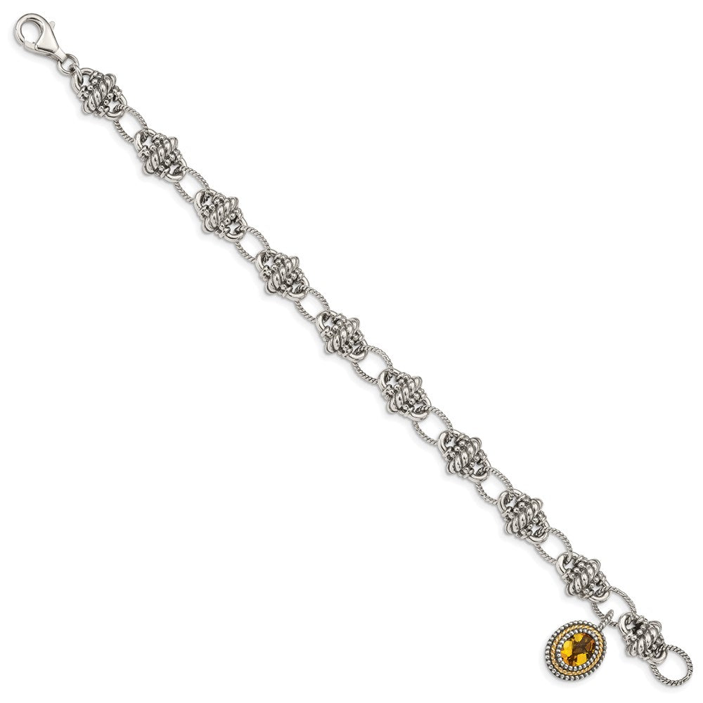 FJC Finejewelers Sterling Silver with 14kt Accent Antiqued with Citrine Bracelet 7.75 Inches x 10 mm