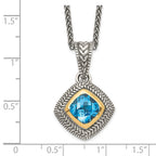 FJC Finejewelers Sterling Silver with 14kt Accent Antiqued with Sky Blue Topaz Necklace 18 mm