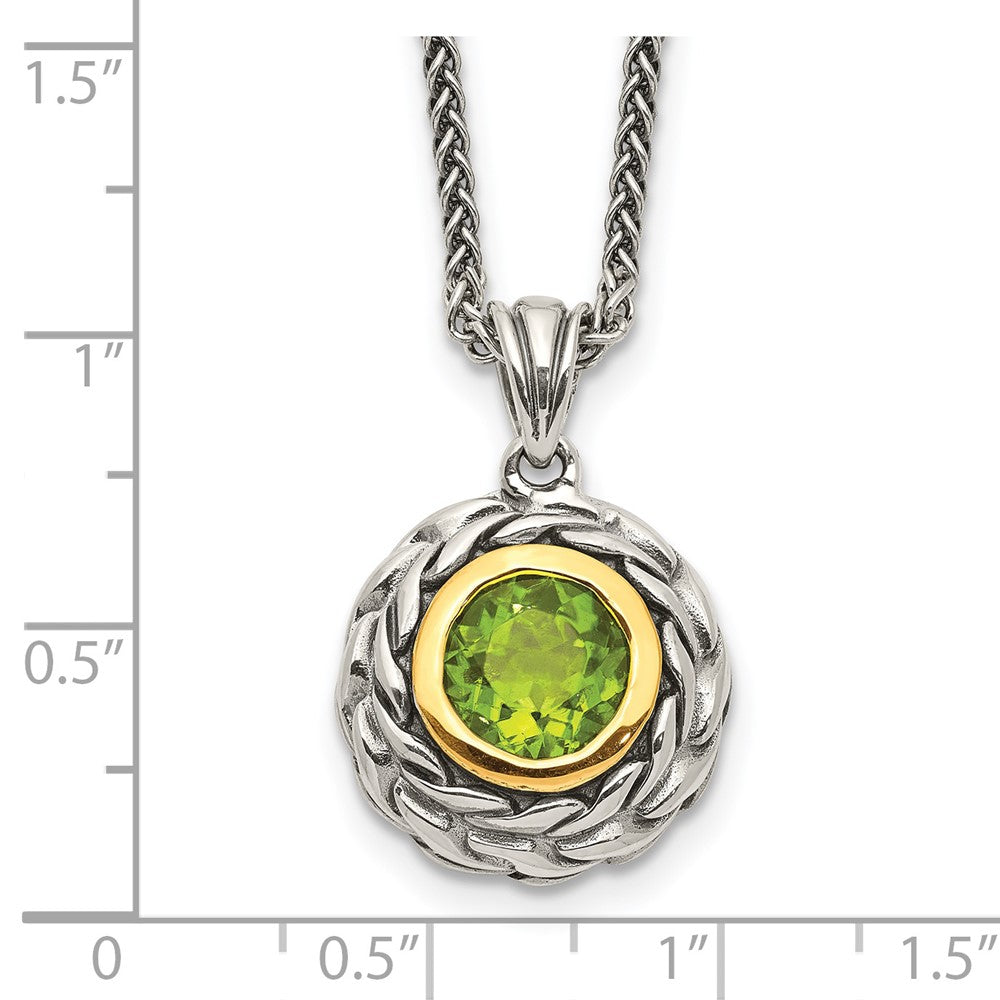 FJC Finejewelers Sterling Silver with 14kt Accent Necklace with Pendant Antiqued with Peridot Necklace
