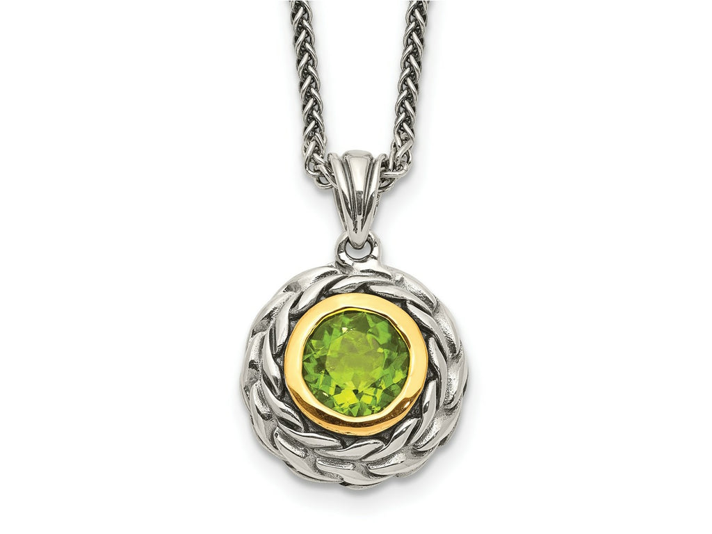 FJC Finejewelers Sterling Silver with 14kt Accent Necklace with Pendant Antiqued with Peridot Necklace