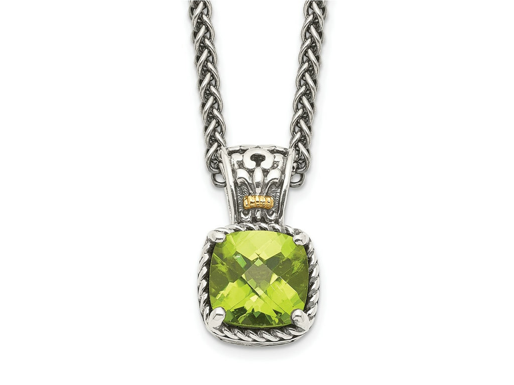 FJC Finejewelers Sterling Silver with 14kt Accent Necklace with Pendant Antiqued with Peridot Necklace