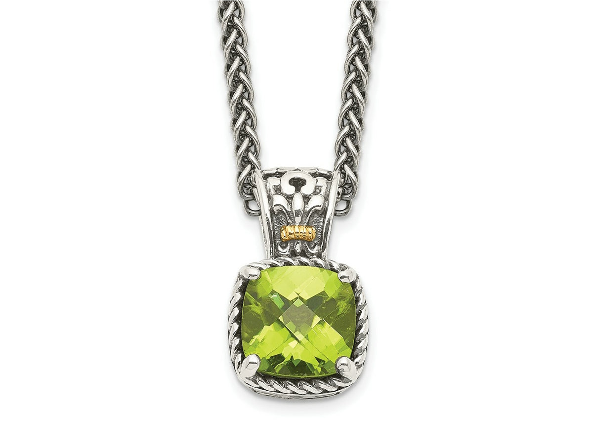 FJC Finejewelers Sterling Silver with 14kt Accent Necklace with Pendant Antiqued with Peridot Necklace