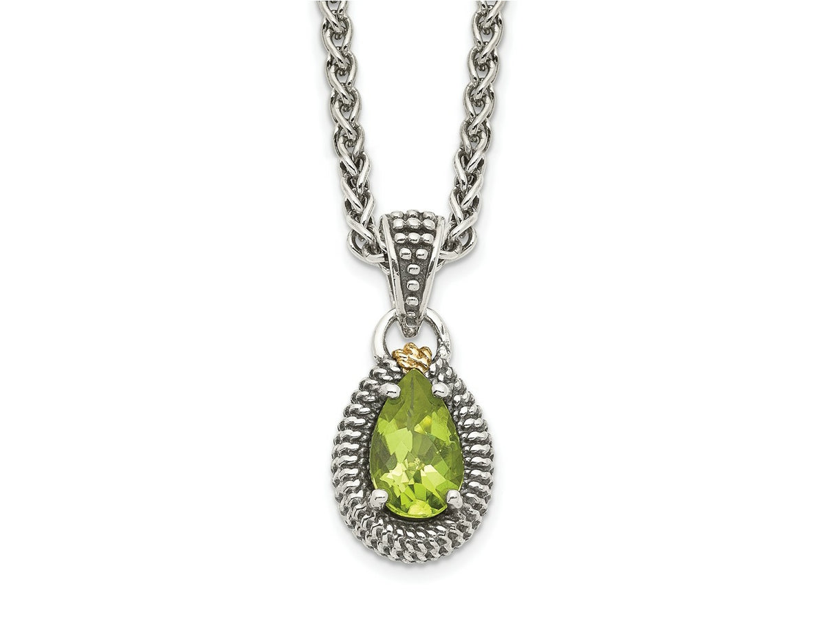 FJC Finejewelers Sterling Silver with 14kt Accent Necklace Pendant Antiqued with Peridot Pear Shaped