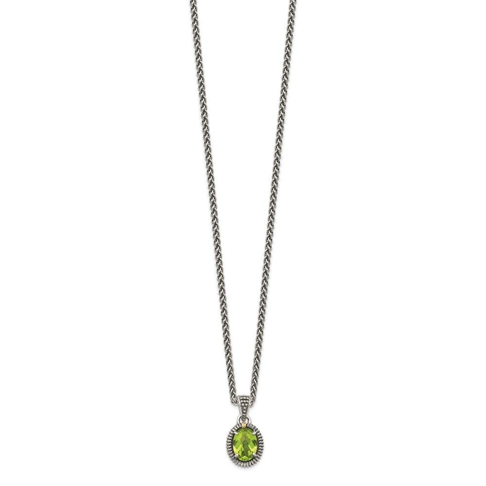 FJC Finejewelers Sterling Silver with 14kt Accent Antiqued with Peridot Oval Necklace