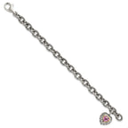 FJC Finejewelers Sterling Silver with 14kt Accent Antiqued Created Pink Sapphire Heart Bracelet 7.5 Inches