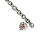 FJC Finejewelers Sterling Silver with 14kt Accent Antiqued Created Pink Sapphire Heart Bracelet 7.5 Inches