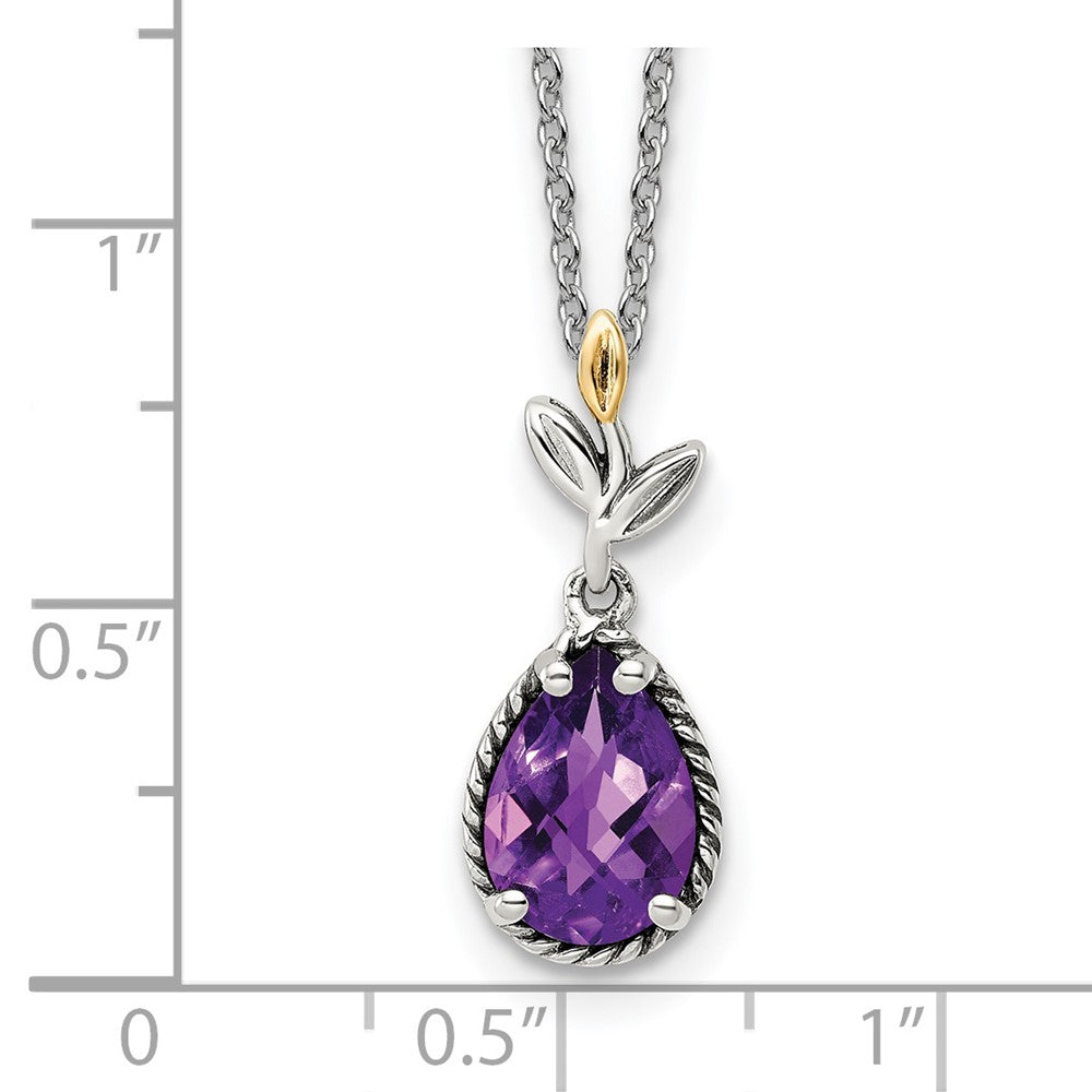 FJC Finejewelers Sterling Silver with 14kt Accent Antiqued with Leaves Pear Amethyst Necklace 20 Inche
