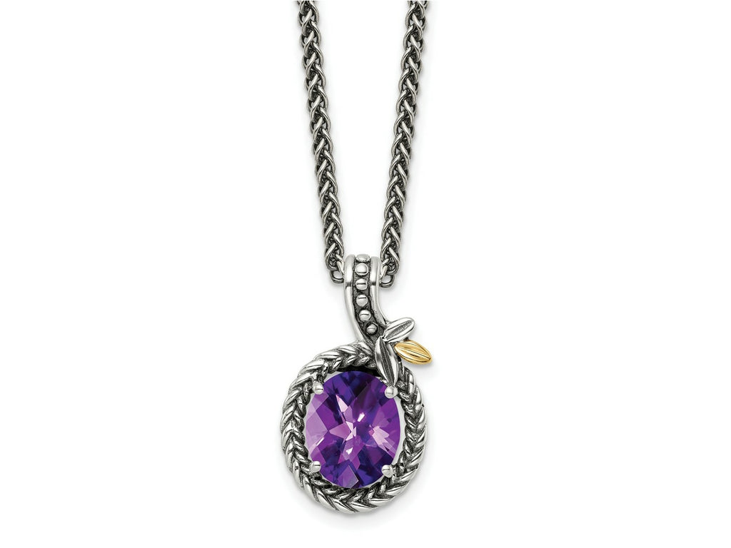FJC Finejewelers Sterling Silver 14kt Accent Antiqued Braided Oval Amethyst Necklace 18 Inches x 12 mm