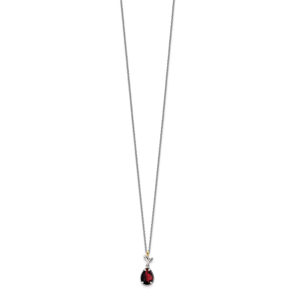 FJC Finejewelers Sterling Silver with 14kt Accent with Antiqued Leaf Garnet Necklace 18 Inch