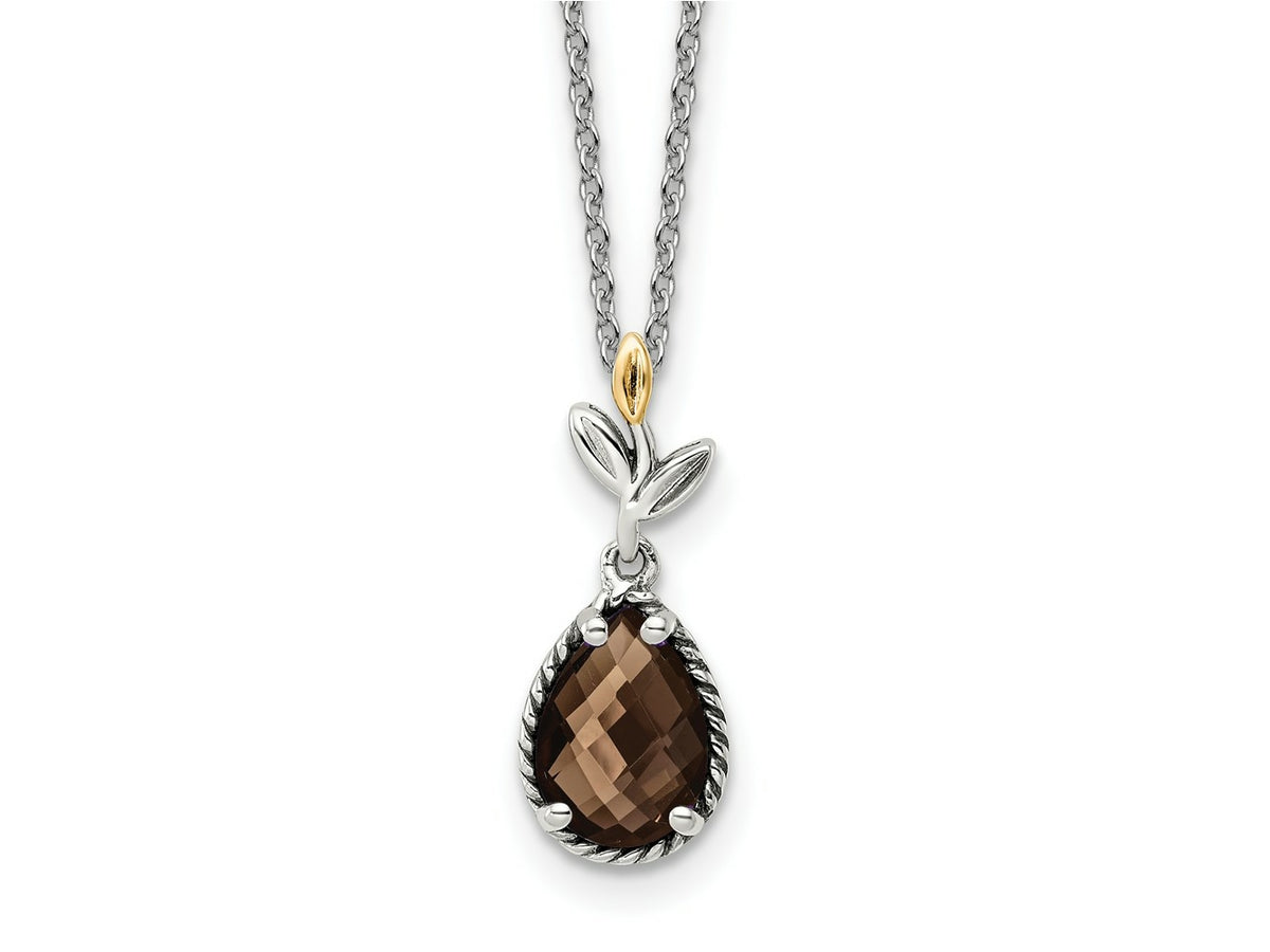 FJC Finejewelers Sterling Silver with 14kt Accent Antiqued Leaf Smoky Quartz Necklace 20 Inches x 8 mm