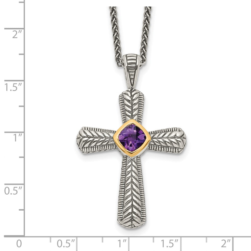 FJC Finejewelers Sterling Silver and 14k Accent Antiqued with Amethyst Cross Necklace 18 Inches x 26 mm