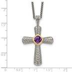 FJC Finejewelers Sterling Silver and 14k Accent Antiqued with Amethyst Cross Necklace 18 Inches x 26 mm