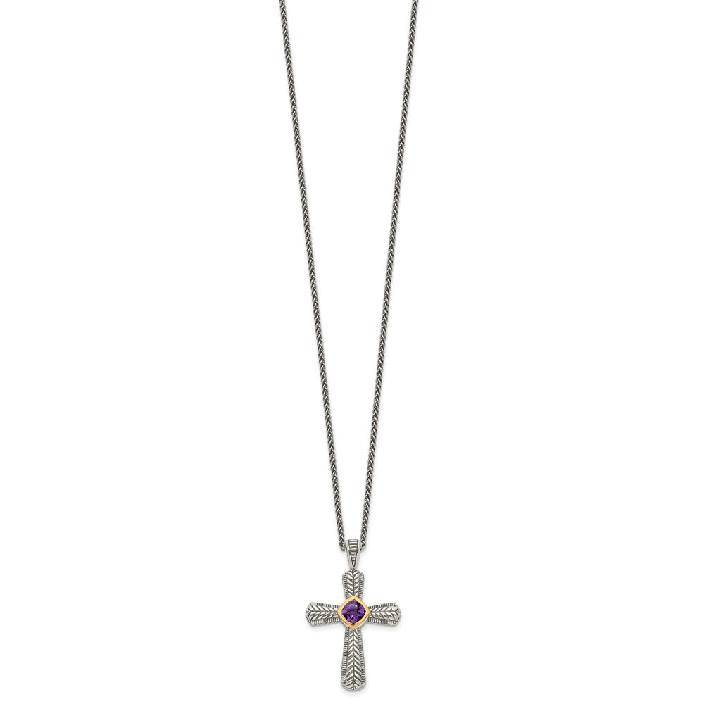 FJC Finejewelers Sterling Silver and 14k Accent Antiqued with Amethyst Cross Necklace 18 Inches x 26 mm