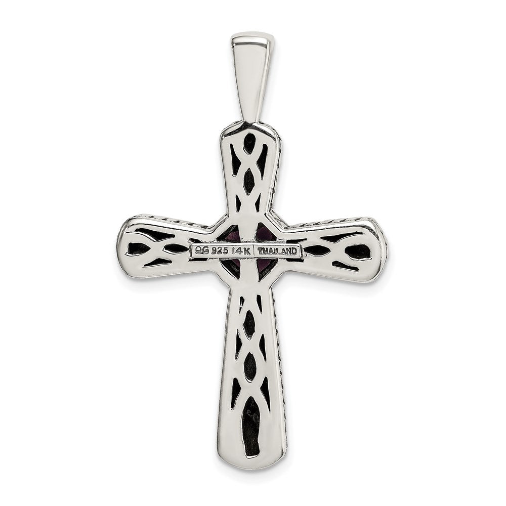 FJC Finejewelers Sterling Silver and 14k Accent Antiqued with Amethyst Cross Necklace 18 Inches x 26 mm