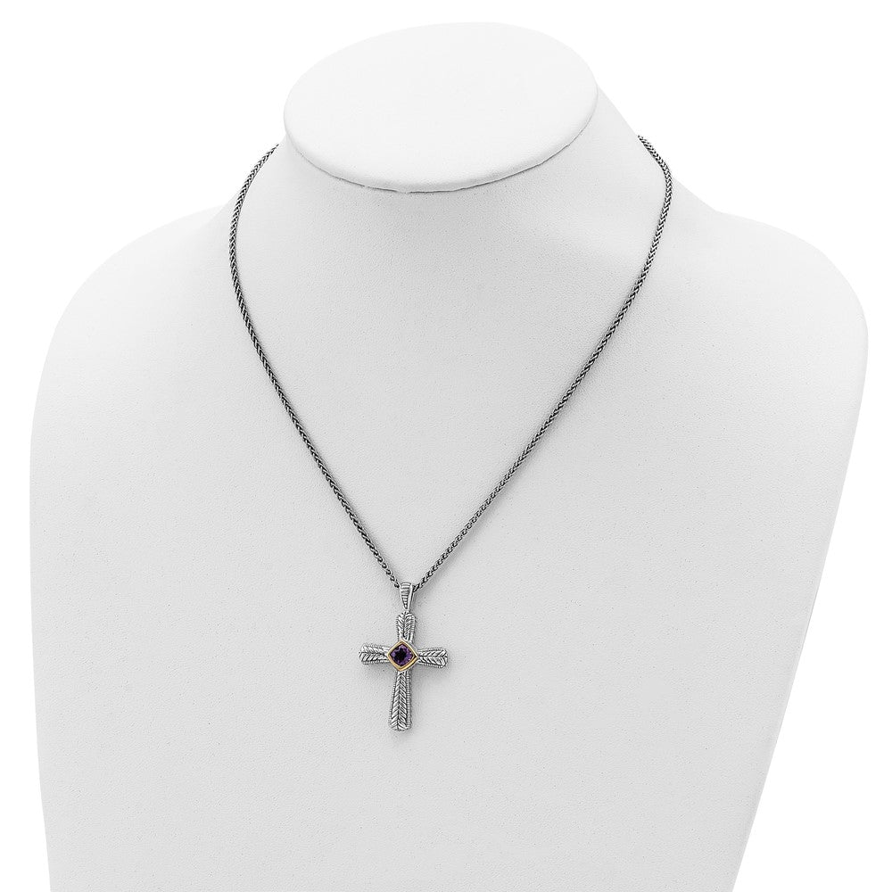 FJC Finejewelers Sterling Silver and 14k Accent Antiqued with Amethyst Cross Necklace 18 Inches x 26 mm