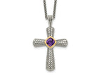 FJC Finejewelers Sterling Silver and 14k Accent Antiqued with Amethyst Cross Necklace 18 Inches x 26 mm