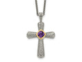 FJC Finejewelers Sterling Silver and 14k Accent Antiqued with Amethyst Cross Necklace 18 Inches x 26 mm